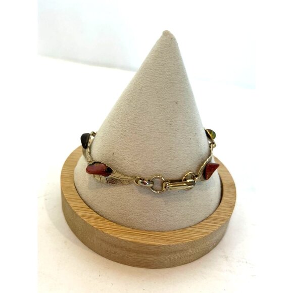 Set of 2 Vintage Natural Various Polished Colorful Stone Link Bracelets - Picture 13 of 16